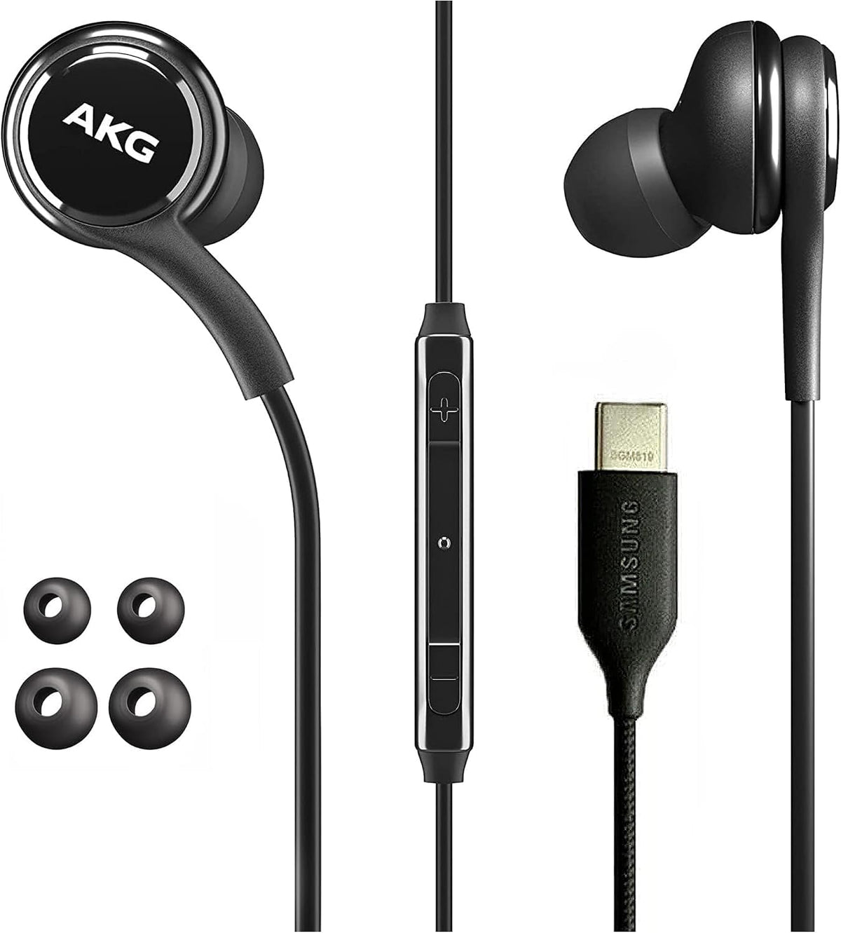 Earbuds for Galaxy S23 Ultra, S23, S22, S21, Note 10, iPhone 15 Pro Max - Original USB Type C in-Ear Headphones With Remote & Mic - Black