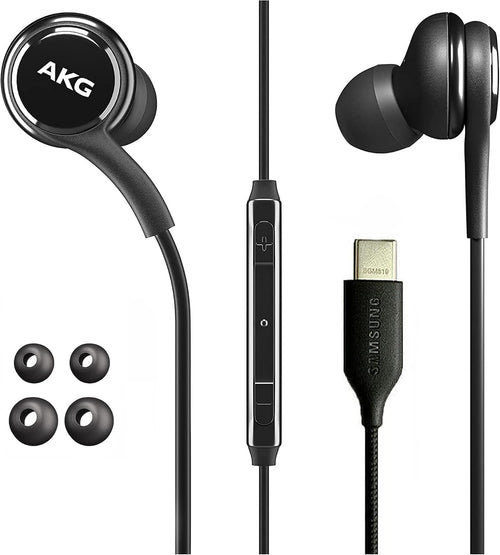 Earbuds for Galaxy S23 Ultra, S23, S22, S21, Note 10, iPhone 15 Pro Max - Original USB Type C in-Ear Headphones With Remote & Mic - Black
