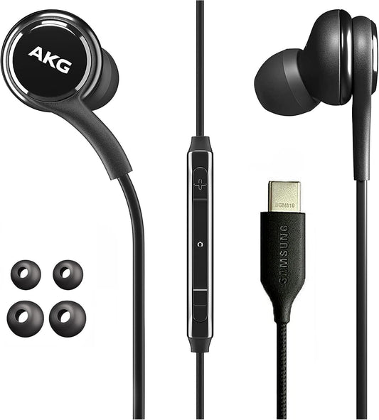 Earbuds for Galaxy S23 Ultra, S23, S22, S21, Note 10, iPhone 15 Pro Max - Original USB Type C in-Ear Headphones With Remote & Mic - Black
