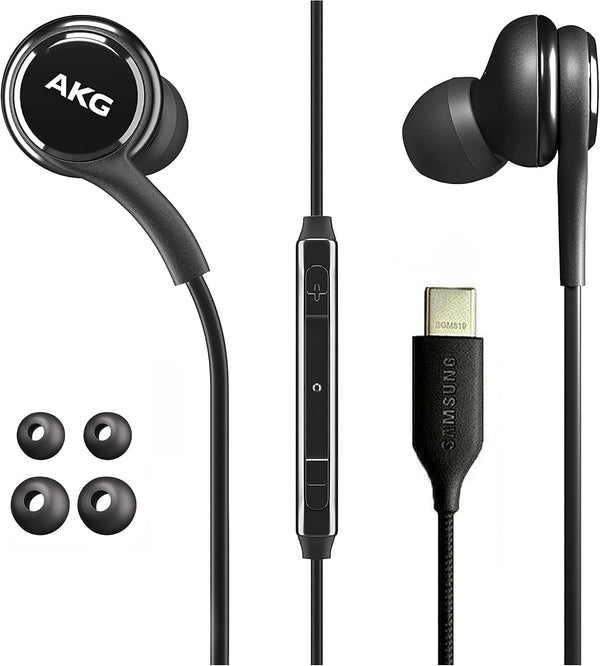 Earbuds for Galaxy S23 Ultra, S23, S22, S21, Note 10, iPhone 15 Pro Max - Original USB Type C in-Ear Headphones With Remote & Mic - Black