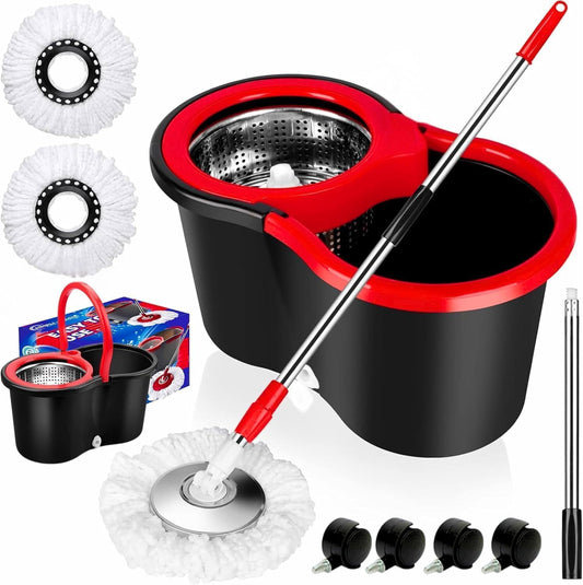 Premium Quality Spin Mop and Bucket Set, Floor Cleaning Mop with 2 Extra Reusable Super Absorbent Mop Head